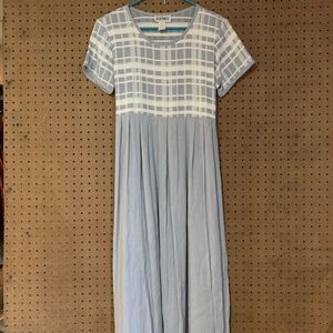 Vintage Dress‎ 90s Y2k Blue Gray Maxi Full Length Short Sleeve Cottage Retro 6